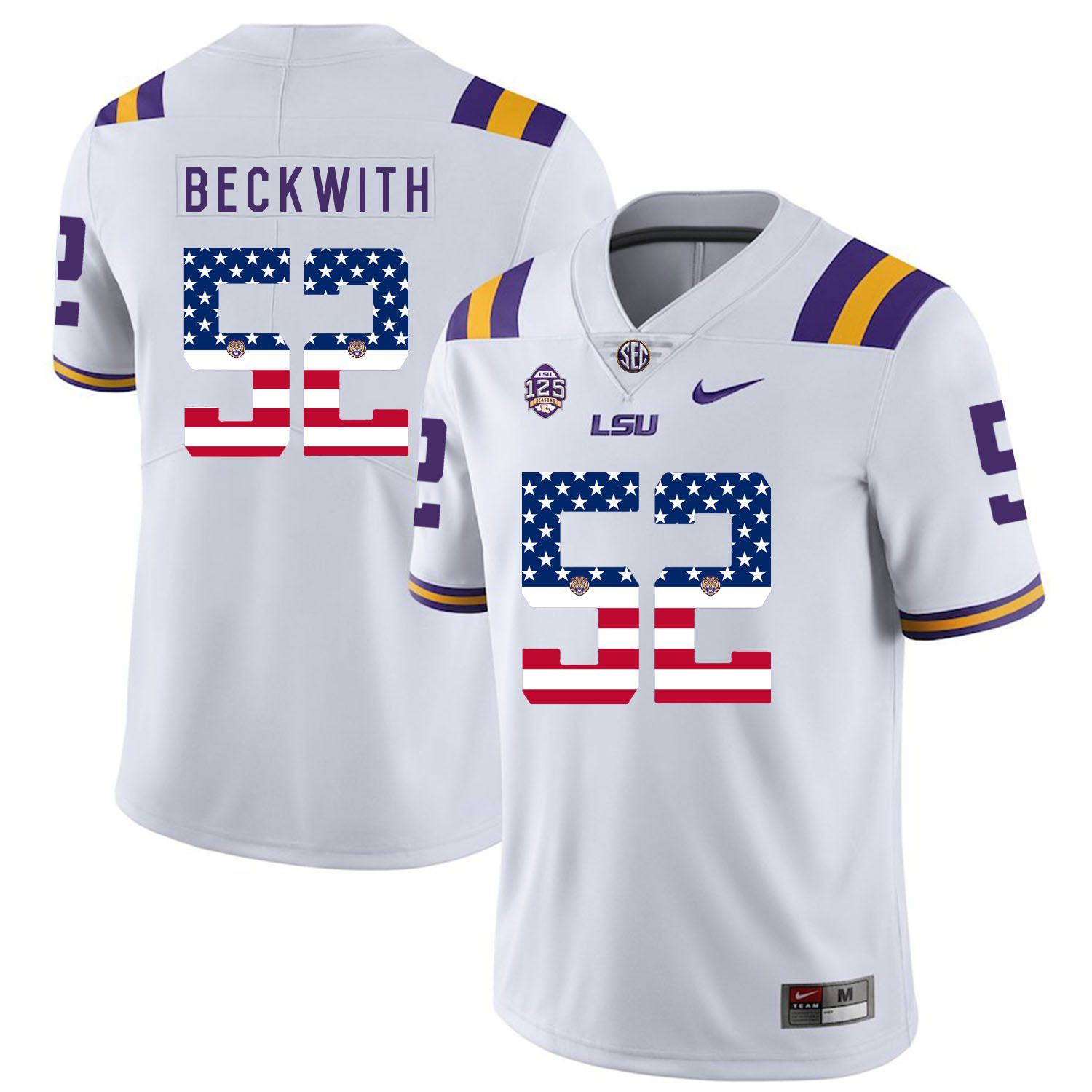 Men LSU Tigers #52 Beckwith White Flag Customized NCAA Jerseys